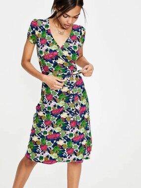 Boden Floral Print Short Sleeve Summer Wrap Dress in Multicolor Size 8
